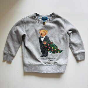Polo Ralph Lauren Christmas Holiday Polo Bear Sweatshirt Toddler 3T Grey Crewnec